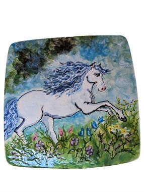 Handpainted Original signed Porcelain plate Horse one of a kind "Shadowfax"